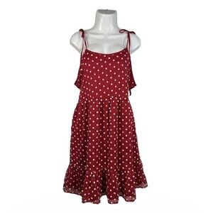 MIKAROSE Red White Daisy Mini Sundress XL Tie Shoulder Ruffles Pinup Coquette